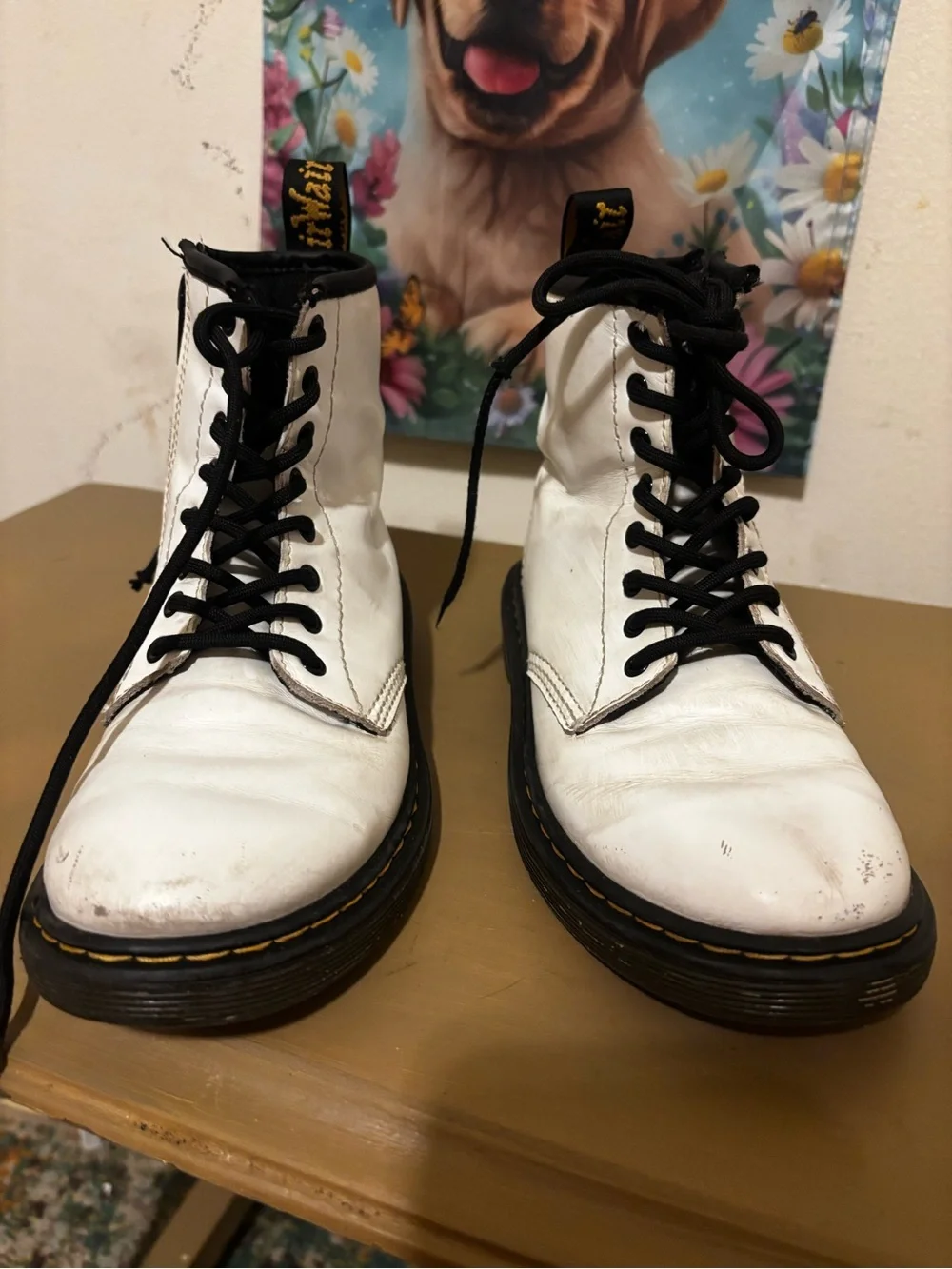 Dr. Martens White and Black Lace-Up Kids Boots